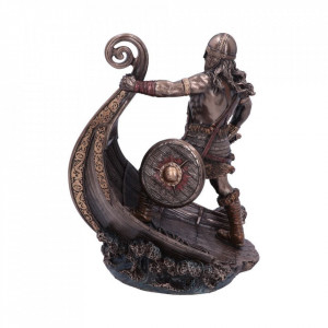 Statueta luptator viking cu corabie Halvor 24cm - Img 3