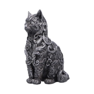 Statueta pisicuta argintie Hexbound Familiar – decor gotic fantasy, 23 cm - Img 2