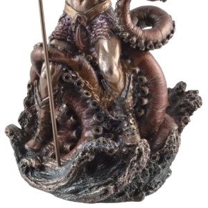 Statueta rasina si bronz, mitologia greaca, zeul Poseidon 23cm - Img 3