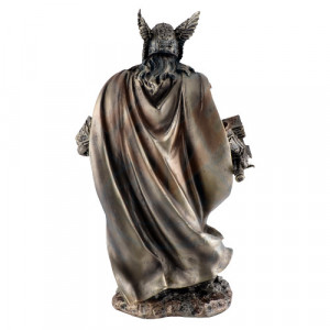 Statueta rasina si bronz, mitologia nordica, zeul Tunetului, Thor 24cm - Img 2
