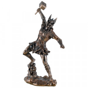Statueta rasina si bronz, mitologia nordica, zeul Tunetului, Thor 32cm