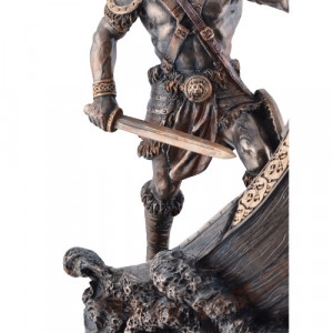 Statueta rasina si bronz Razboinic viking pe corabie 24cm - Img 7