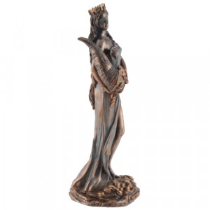 Statueta zeita norocului Fortuna cu Cornul Abundentei, 16 cm, bronz si rasina - Img 5