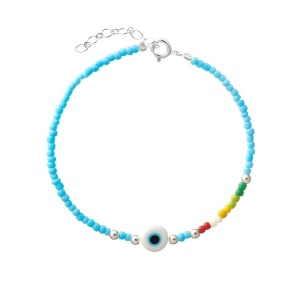 Bratara ajustabila din margele cu inchizatoare din argint Ochiul Protector (Evil Eye), dimensiune 16.5+3.5cm