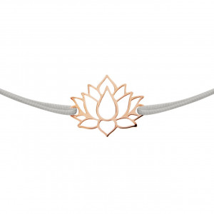 Bratara ajustabila material textil si charm din otel inoxidabil, placat cu aur roz - Lotus