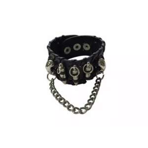 Bratara piele naturala Bullet & Skulls 3cm x 23cm - Img 4