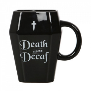 Cana ceramica in forma de cosciug Death before decaf, 310 ml
