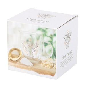 Cana din sticla cu pereti dubli cu infuzor de ceai cu cristal, Light Luna Moth - Img 6