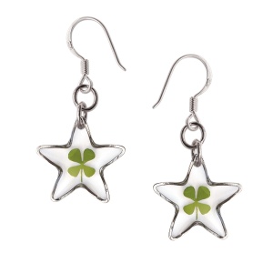 Cercei cu trifoi natural cu 4 foi – talisman pentru noroc, Stelute, 3 cm