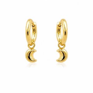 Cercei Luna placati cu aur 14K – cercuri micute cu charm semiluna, 12 mm, inchidere tip click