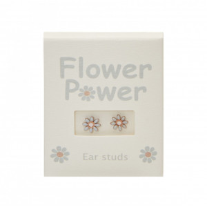 Cercei mici cu surub si tija, din otel inoxidabil, placati cu aur roz - Flower Power - Img 1
