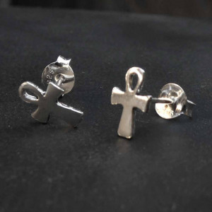 Cercei mici din argint Ankh egiptean 7 mm – talisman pentru protectie