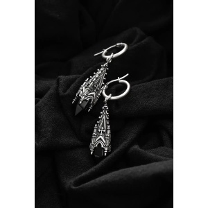 Cercei Midnight Totem cu cristal negru si turn de catedrala gotica placati cu argint 925 - Img 2