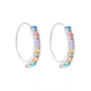 Cercei piercing pentru nas din argint cu zirconii colorate, 10x0.6 mm - Img 2