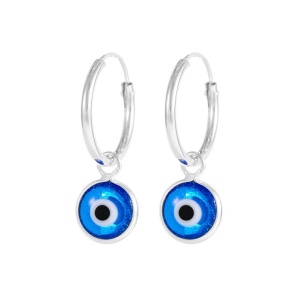 Cercei rotunzi din argint Ochiul Protector (Evil Eye) charm 6mm, tortite 12 mm