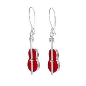 Cercei Vioara din argint 925 cu Coral reconstituit, 22 mm