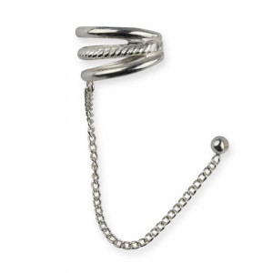 Cercel din argint pe ureche cu lantisor Triple Line 0.8cm