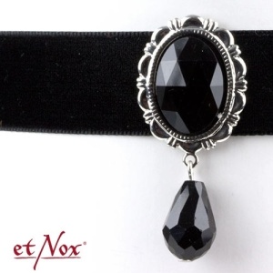 Choker Gothic din Catifea Neagra cu Cristal Negru – Stil Victorian Dark Romance - Black Velvet - Img 2