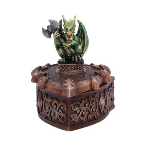 Cutie pentru bijuterii dragon verde Hoard Defender – decor gotic fantasy ( 10.5 cm )