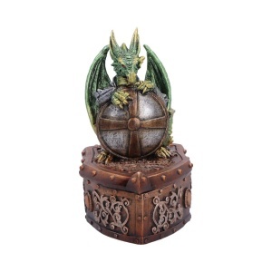 Cutie pentru bijuterii dragon verde Hoard Protector – decor gotic fantasy ( 13.4 cm )