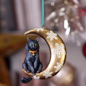 Decoratiune cu agatatoare Pisicuta pe Luna - Lisa Parker 9 cm