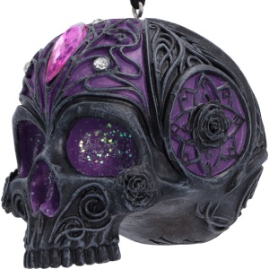 Decoratiune suspendata craniu mov Jewelled Fate 6,5 cm - House of Obscura - Img 6