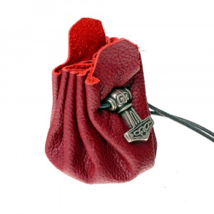 Gentuta medievala din piele cu charm Ciocanul lui Thor Mjölnir 6x5 cm - Img 4