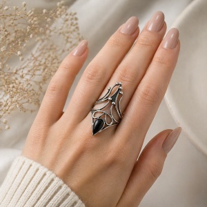 Inel argint 925 cu onix negru Black Nail – inel statement gotic dama - Img 3