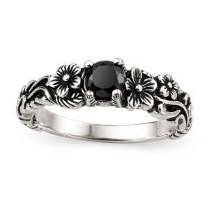 Inel argint 925 cu onix negru si flori – inel elegant vintage dama Flori Negre