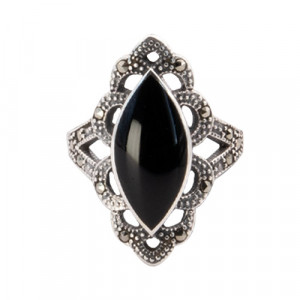 Inel argint cu onix Marcasit Negru  Produs realizat de Et Nox Germania.   Latime: 2.7cm