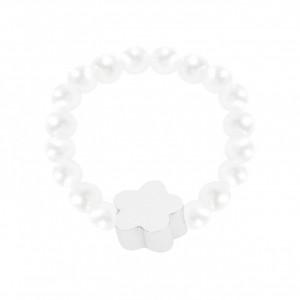 Inel elastic din bilute de sidef si charm din otel inoxidabil, placat cu argint, Floare