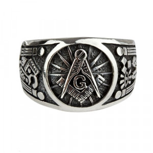 Inel masonic din argint Simboluri Masonice 1.4 cm