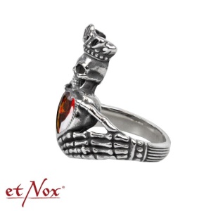 Inel otel inoxidabil pentru indragostiti Claddagh craniu cu mana scheletica 2.5 cm - Img 2