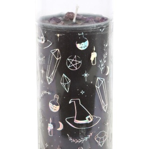 Lumanare cu cristal Ametist mov, cu parfum de iasomie, 21cm - Img 5