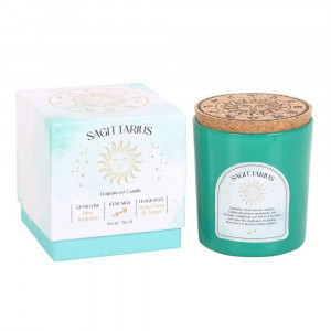 Lumanare zodiacala cu bucatele de Turcoaz - Sagetator (aroma ylang ylang si ambra)