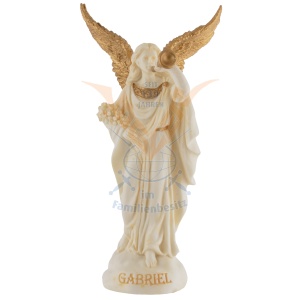 Mini statueta Arhanghelul Gabriel, finisaj alb marmura si auriu, 10 cm - Img 2