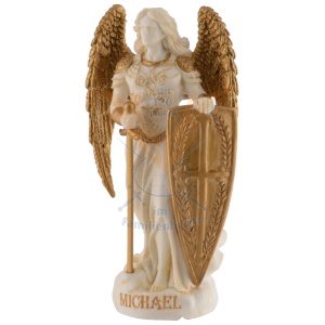 Mini statueta Arhanghelul Mihail, finisaj alb marmura si auriu, 9 cm - Img 3