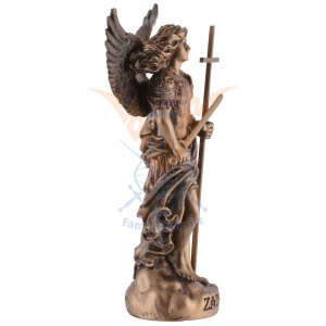 Mini statueta Zadkiel, arhanghelul iertarii, finisaj bronz, 10 cm - Img 3