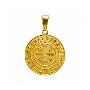 Pandantiv Busola Vikinga Vegvisir Auriu din Otel Inoxidabil 304 – Talisman Ghidare si Protectie, 30 mm
