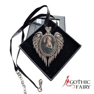 Pandantiv cu aripi de inger, Enchanted Cameos - Inger cu Trandafir, 6.1 cm - Img 2