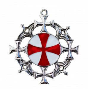Pandantiv cu lantisor, Cavalerii templieri - Cruce solara, placat cu argint, 5 cm
