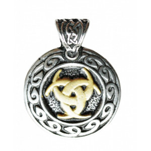 Pandantiv cu lantisor, Luminile Nordului - Moon Valknutr, placat cu argint