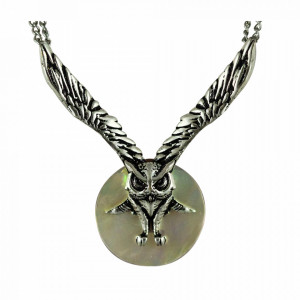 Pandantiv cu lantisor Witches Familiars - Bufnita lunii, placat cu argint, talisman pentru viziune, 4.3 cm