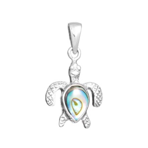 Pandantiv Testoasa de mare, argint cu scoica Abalon – longevitate si protectie, 1.6 cm