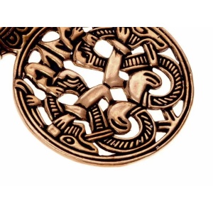 Pandantiv viking din bronz, reproducere istorica, Amuleta Varby 4 cm - Img 2