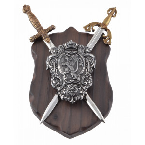 Panoplie Stema cu scut si doua cutite decorative Napoleon si El Cid 22 cm