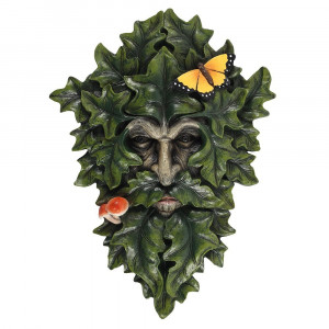 Placheta perete rasina Green Man cu frunze de stejar 29cm