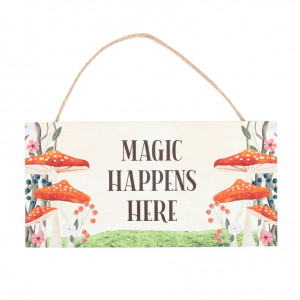 Placuta decorativa din lemn Magic Happens Here 20cm