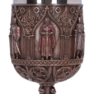 Pocal medieval cu finisaj bronz, cruci si arcade gotice, Omagiu Cavalerilor Templieri 18 cm - Img 5