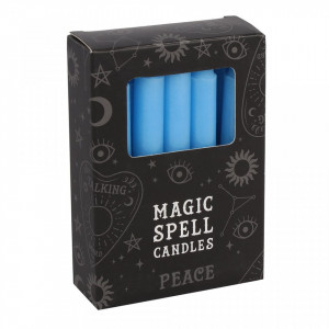 Set 12 lumanari bleu pentru ritualuri de pace, 10x1 cm